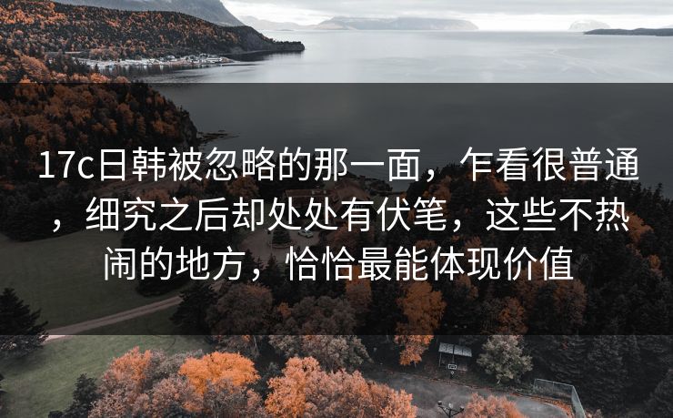 17c日韩被忽略的那一面，乍看很普通，细究之后却处处有伏笔，这些不热闹的地方，恰恰最能体现价值